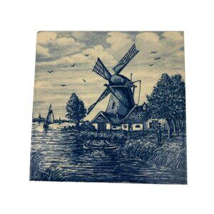 Vintage Blue Delft Blauw Square Art Tile Holland Windmill House Water 6x6 READ